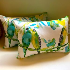 Two vibrant color washed Parrot throw pillows. Use Indoor or outdoor. NWTags
